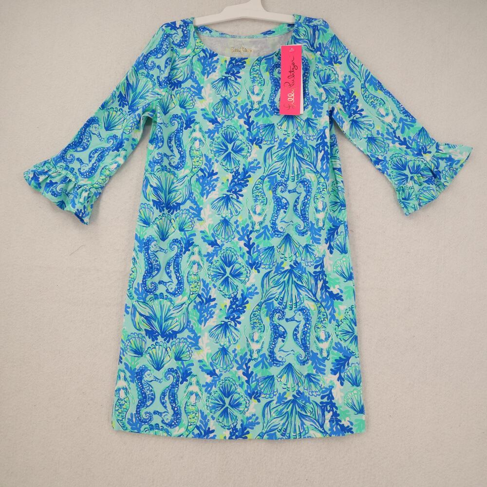 Lilly Pulitzer Girl's Large Dress Mini Sophie Ruffle Sea Glass Seeing Double NEW - Picture 2 of 12